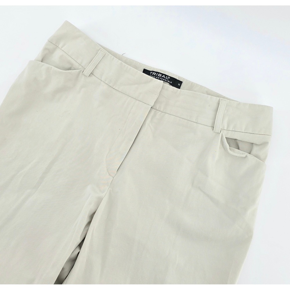 Tribal Womens Size 8 Minimalist Beige Khaki Straight Leg Stretch Trousers Pants